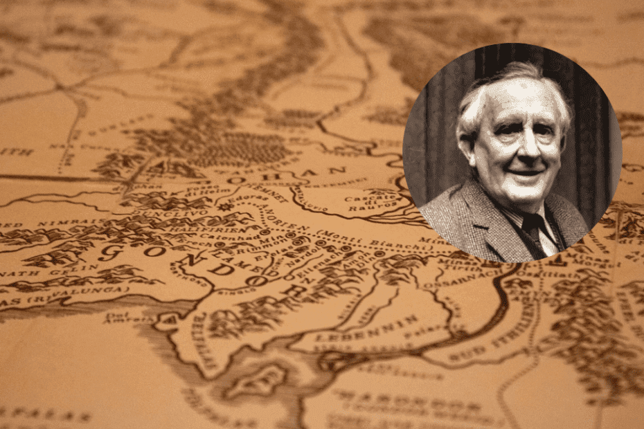 J.R.R. Tolkien i fragment mapy Śródziemia